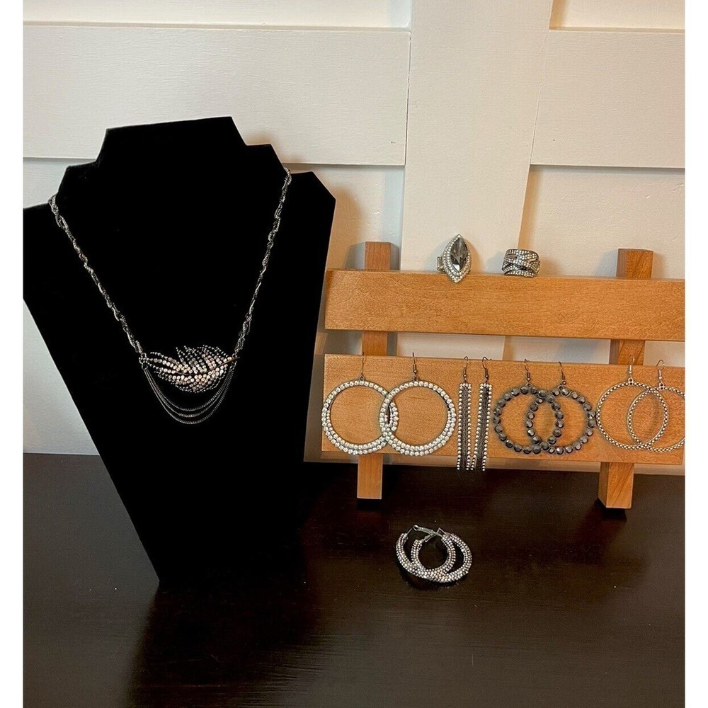 Black Smokey White Rhinestone Costume Jewelry Variety Set Goth Lot of 8